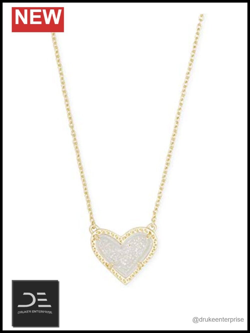 Heart Pendant Necklace Gold Plated Brass Adjustable Chain Lobster Clasp